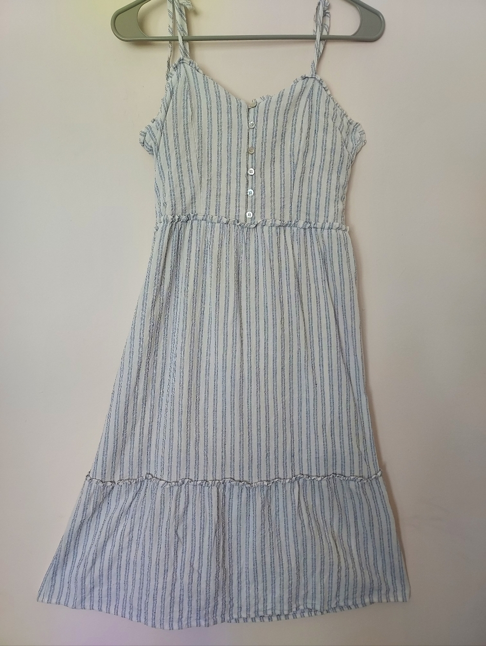 Paper Crane White & Blue Striped Tiered Dress Cottagecore Spring Summer Prairie